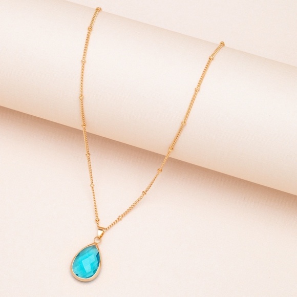 ๐ Goldtone Teardrop Faceted Birthstone Pendant Necklace - Picture 2 of 12